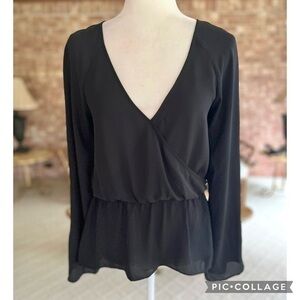 Leith Top Black Chiffon Asymmetrical Peplum V-neck S Cocktail Lunch Date Chic
